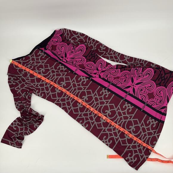 Analili Womens Long Sleeve Stretch Knit Dress Pink Wine Gray Black Medallion L - Picture 15 of 16